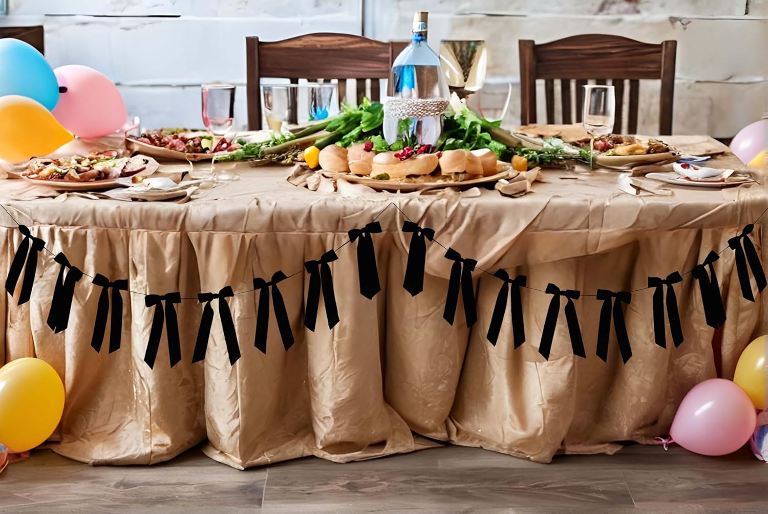 2 Pack Black Bow Garland Banner - 16 Prestrung Satin Black Bows Garland for Bridal Shower Decorations,Bachelorette Party, Birthday Party, Wedding Wall & Holiday Decor Coquette Decor